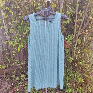 Max Studio Linen Blend Green Stripped Shift Dress W/ Pockets SZ L Lagenlook